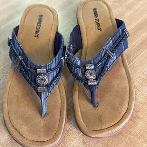 Minnetonka Navy and Beige Footwear
